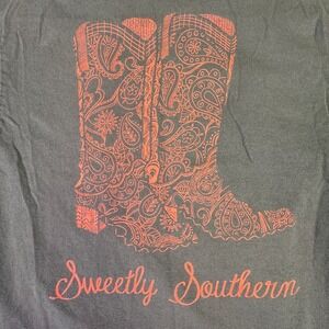 Sweetly Southern Shirt Women's Small Western Short Sleeve Boots Gray Country